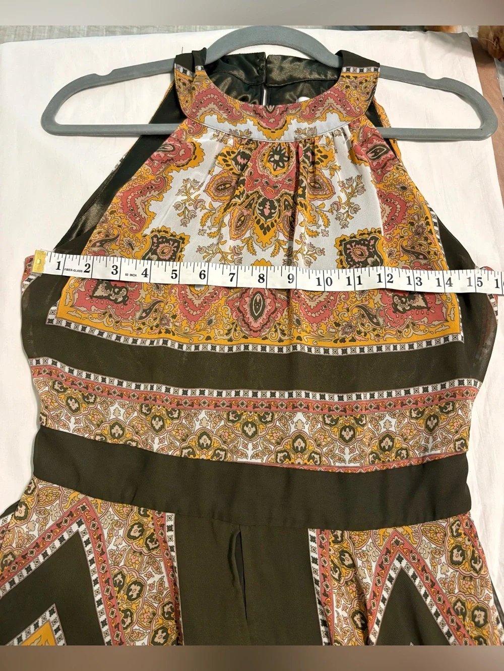 BOHO Scarf Print Halter Handkerchief Hem Romper Dress Sz S Broomstick/Festival
